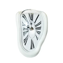 Vintage Twisted Wall Clock in Surrealist Style for Creative Living Room Decor (White)