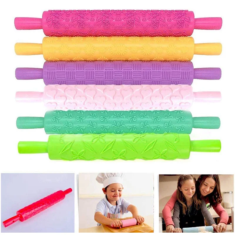 Roller Cake Decorating Embossed Rolling Pins Textured Non-Stick Fondant  Pastry Icing Clay Dough Roller Kitchen Baking Tools