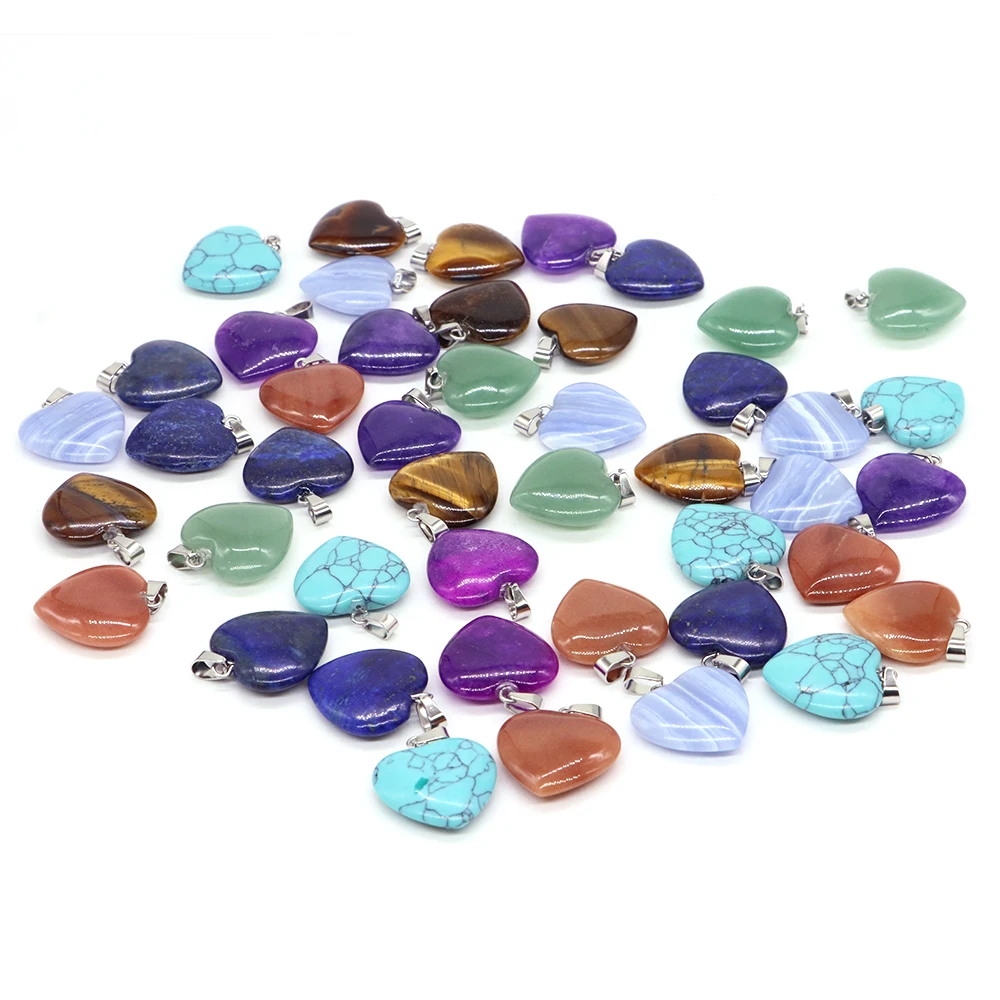 20mm Crystal Heart Pendant Natural Stone Necklace Women Girl Healing Gemstone Chain Fashion Jewelry Earring Making Supplies Bulk