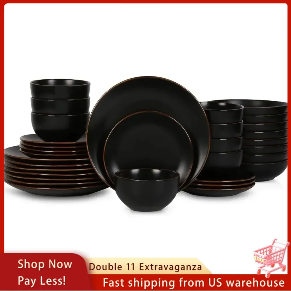 Brasa 32-Piece Dinnerware Set Stoneware, Black