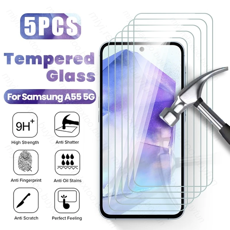 

5 шт. 9H стекло для Samsung A55 5G Оригинальное HD закаленное стекло Защита для экрана для Galaxy A35 A25 A15 A05s A05 4G защитная пленка