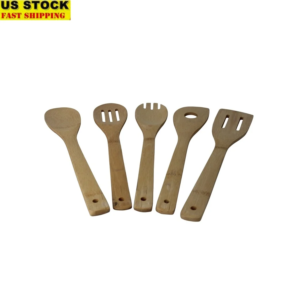 Bamboo Kitchen Utensils – 5pc Eco-Friendly Cooking Tools | Durable Wooden Set