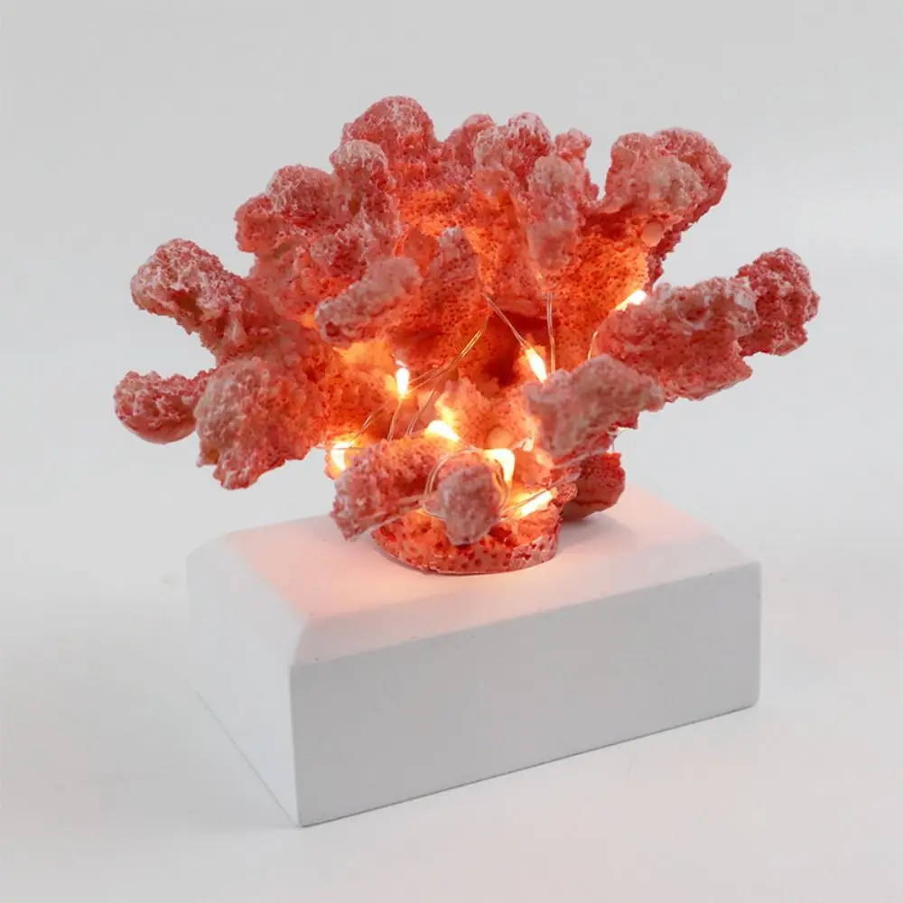 

Craft Statue Mediterranean Style Resin Coral Model With LED Home Interior Decoration Colorful Marine Ornaments Decor