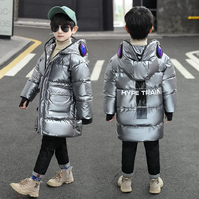 Kids Jackets Kids Cotton Clothes Boys Down Jacket Coat Overcoat Cotton Sliver Warm Plus Thicken Winter Teenager Children's Clothing