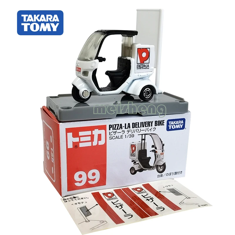 TAKARA TOMY TOMICA Scale 1/39 Pizza-La Delivery Bike 99 Alloy Diecast Metal Car Model Vehicle Toys Gifts Collections 1 43 scale model alloy classic tuk tuk taxi bangkok thai tricycle taxi car toy diecast vehicles express delivery collection toy