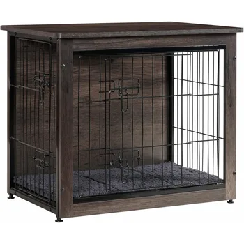 Dog Crate Furniture with Cushion, Wooden Crate with Double Doors, Dog Kennel Indoor for Small/Medium/Large Dog 1