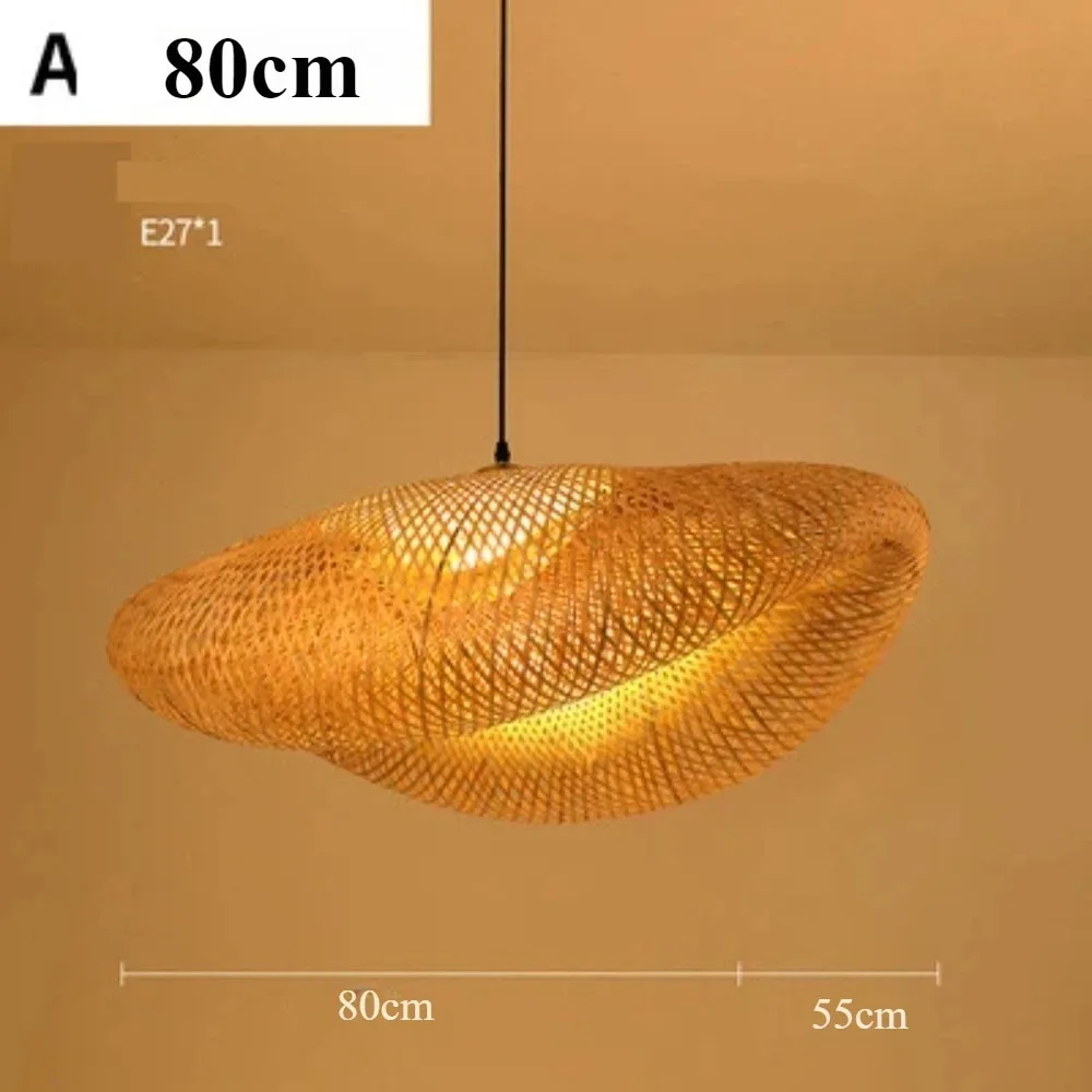 4050/60/80CM Vintage Hand-woven Rattan Chandelier Lamps Retro Chinese Pendant Light for Bedroom Restaurant Light Fixture
