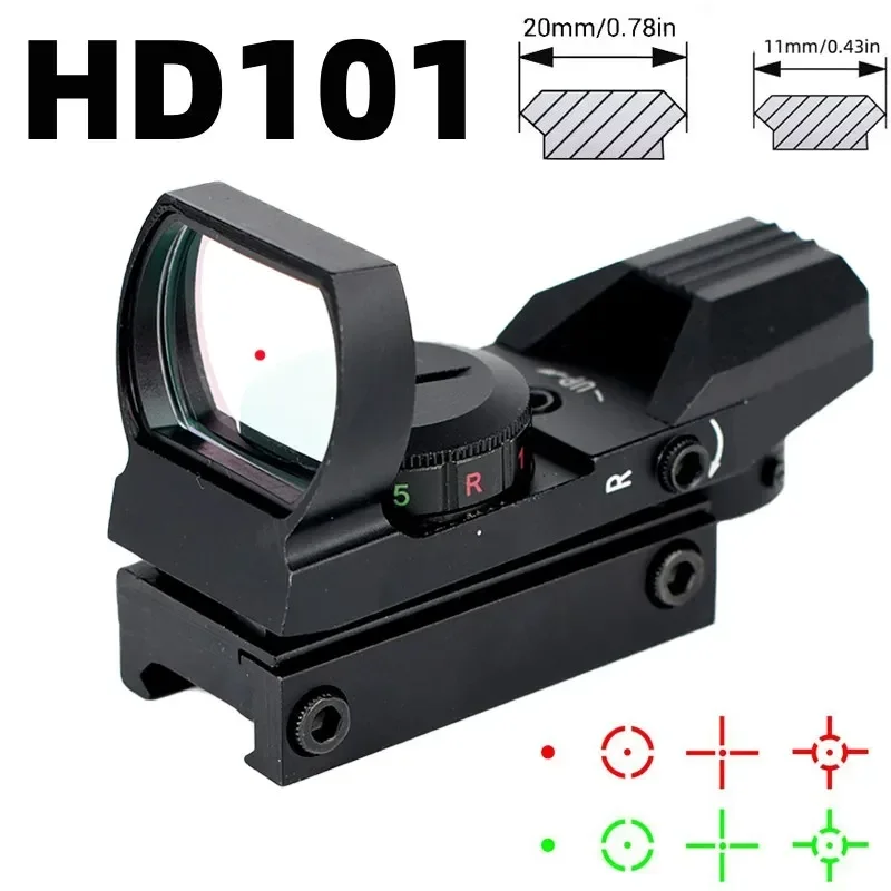 

HD101 Red Dot Sight Reflex 4 Reticle Adjustable Green Dot Scope Tactical for Pistol Riflescope Hunting Shooting Aim Accessory