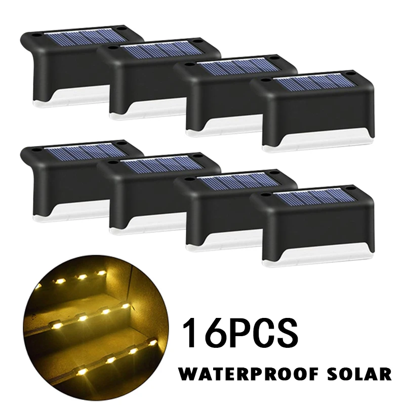 

Solar Deck Lights 16 Pack Outdoor Step Lights Waterproof Led Solar Lights for Railing Stairs Step Fence Yard Patio and Pathway