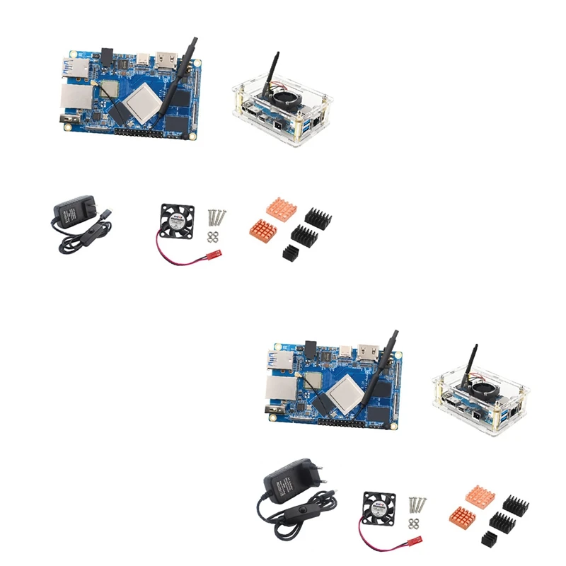 

For Orange Pi 4 LTS RK3399 4GB LPDDR4 Linux Development Board With Shell+Heat Sink+Cooling Fan+Power Adapter