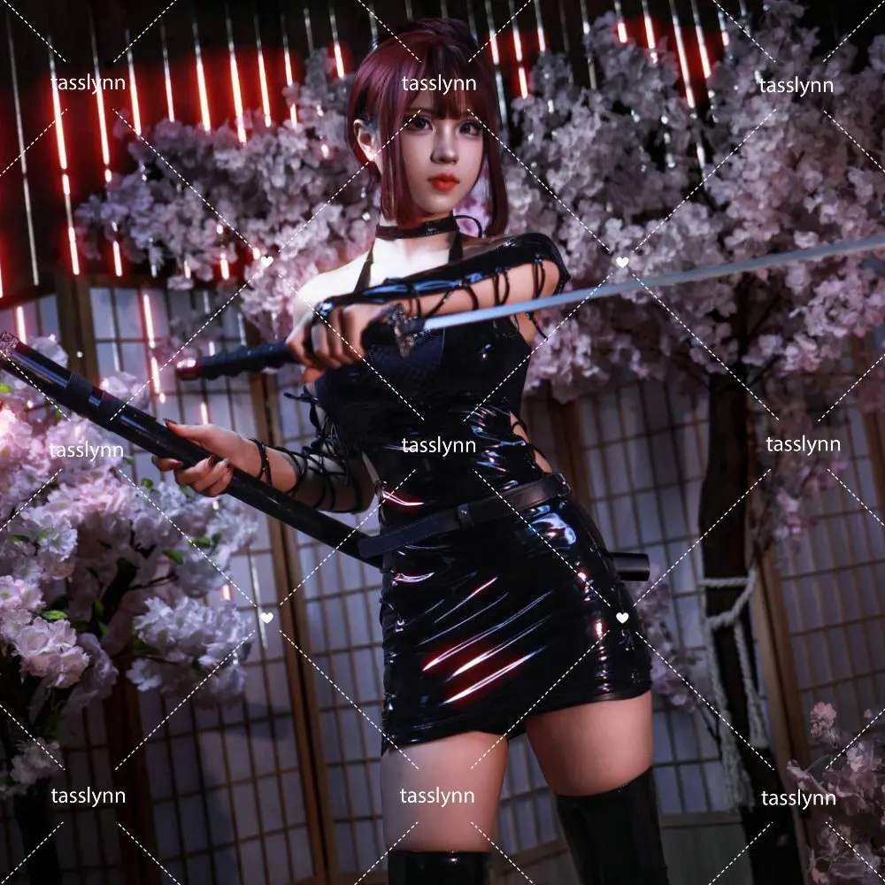 

Black Dark Reign Ninja Shadow Snow Shadow Patent Leather Case Cosplay Costume Outfit Sexy Cosplay Sexy Bodysuit Binding Dress