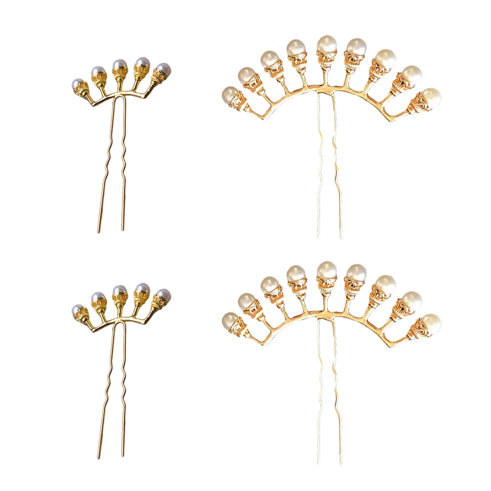 4 Pcs Pearl Hairpin Chinese Style Headdress Rhinestone Vintage Retro Hair Accessories 5 9 Rows Pearls Easy Hold Hairstyles 4