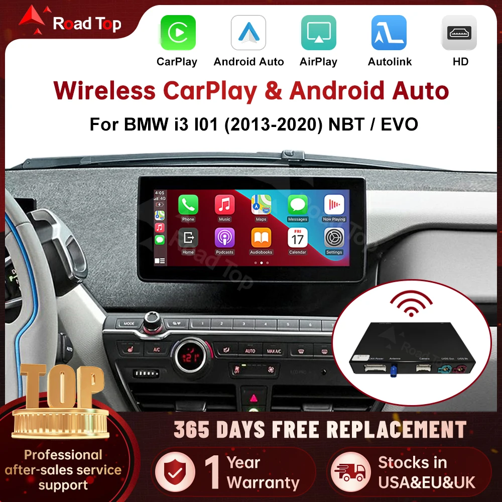 RoadTop Wireless CarPlay für BMW i3 I01 NBT EVO 2013–2020 mit GPS Android Auto Mirror Link AirPlay CarPlay Autolink-Funktion