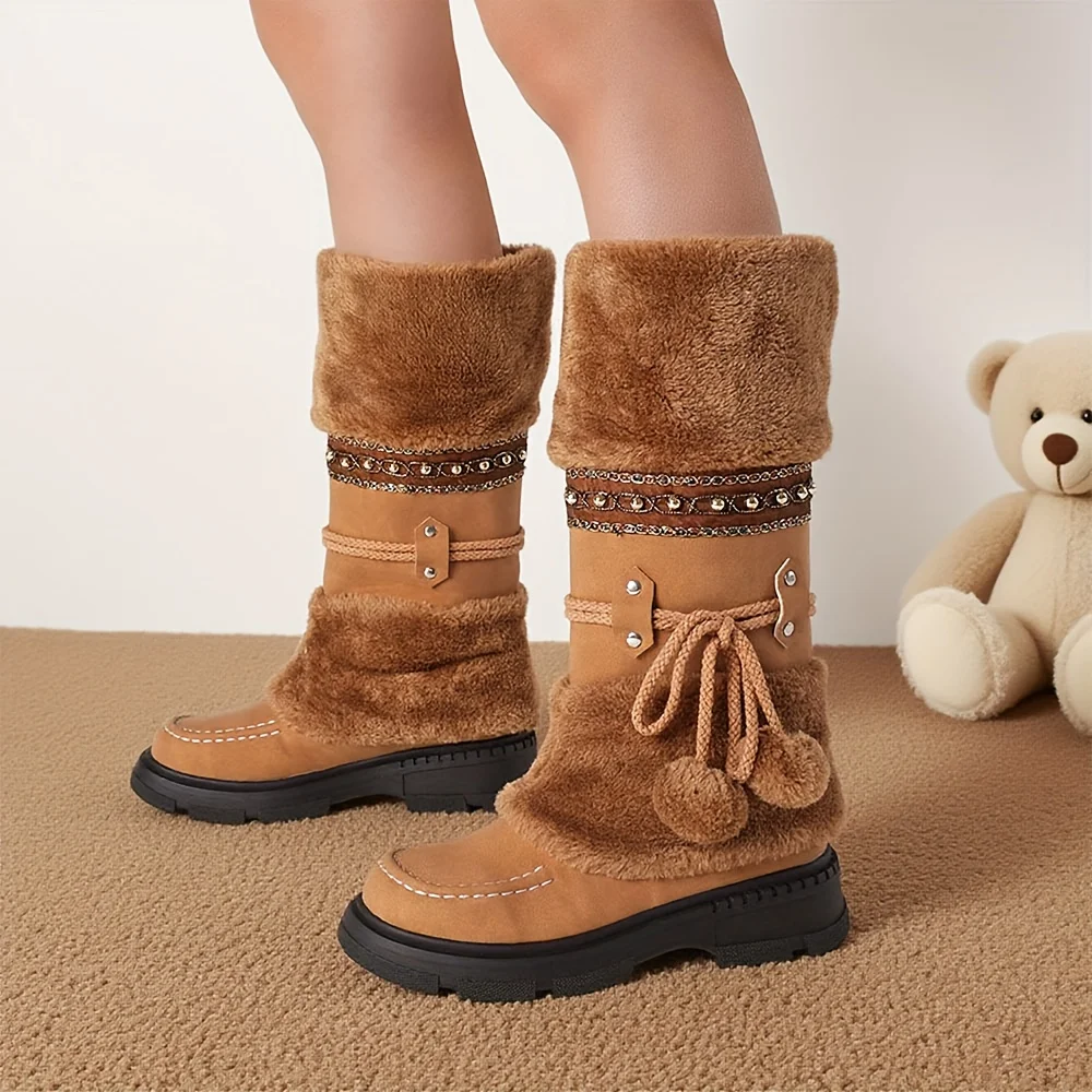 Women's Winter Furry Knee High Snow Pull On Casual Boots 5