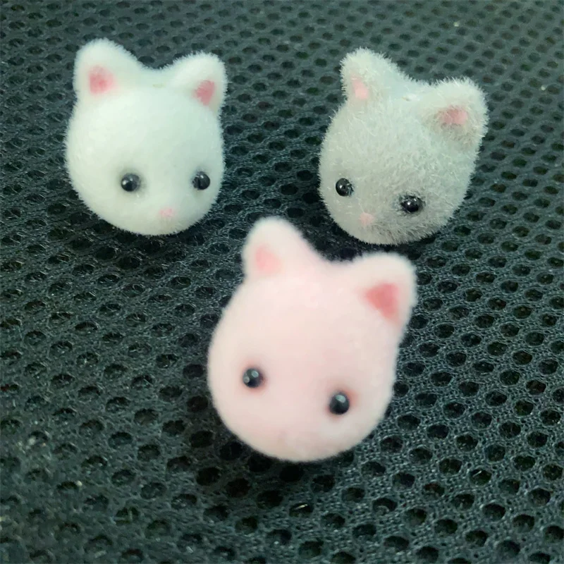 New style 30pcs/lot color flocking cartoon bears heads shape animals beads diy jewelry garment/keychain accessory