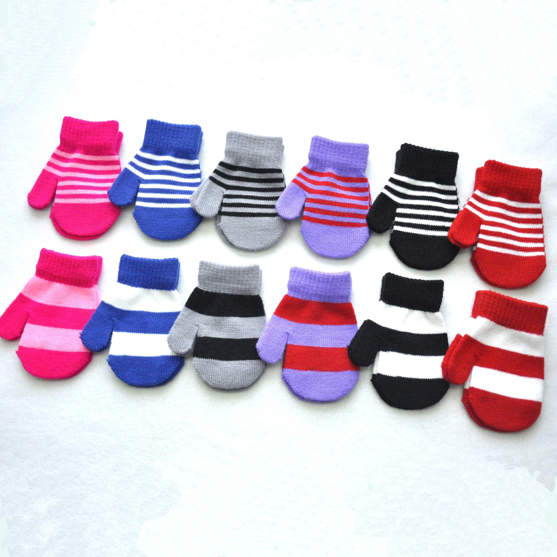 Winter Children Striped Knitted Warm Gloves For Baby Students New Patchwork Mittens Outdoor Knitting Cycling Skiing Gloves 1-4Y 5