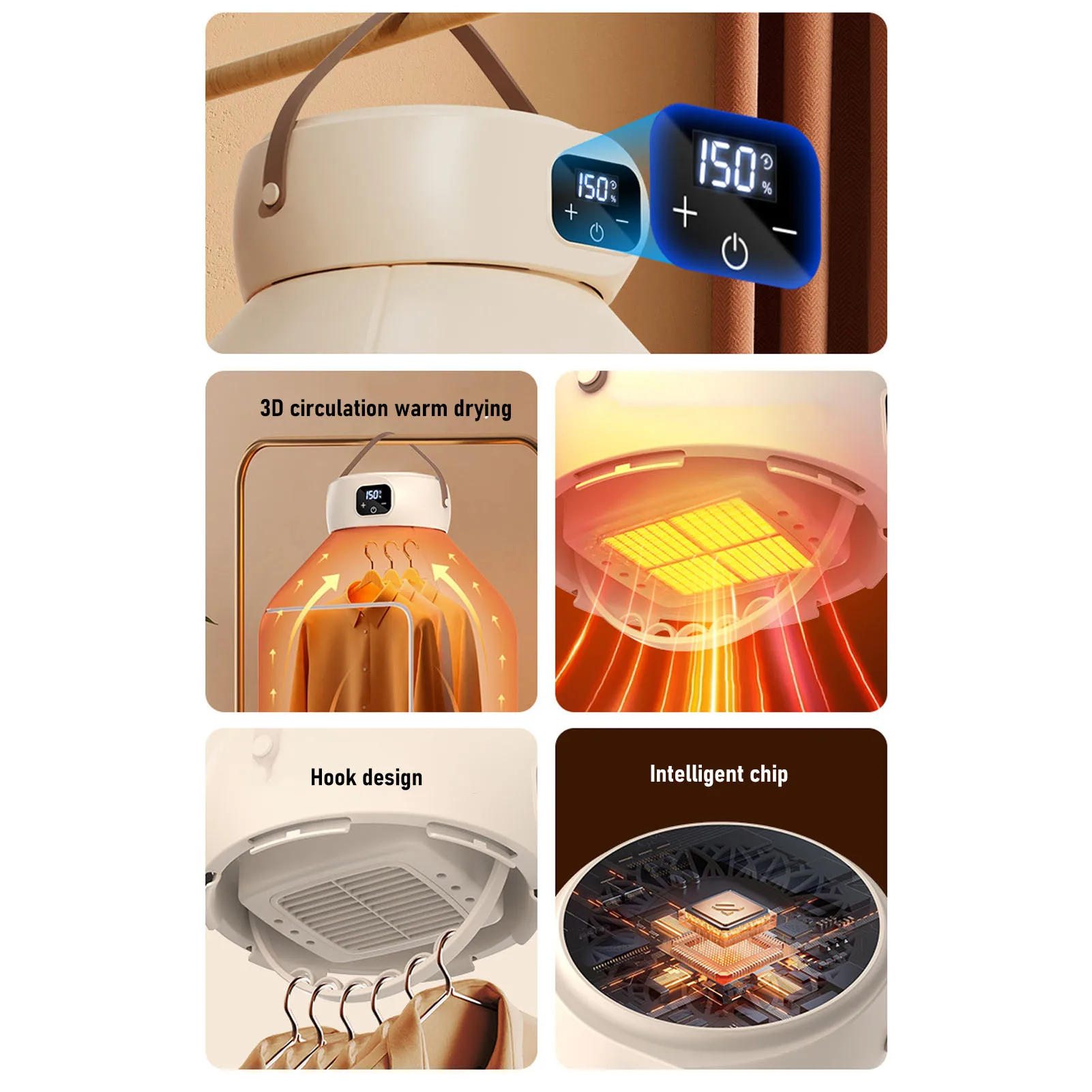 Portable Clothes Dryer 500W Digital Display 6 Timer Compact Dryer Machine Travel Home Purple Light Constant Temperature Drying 6