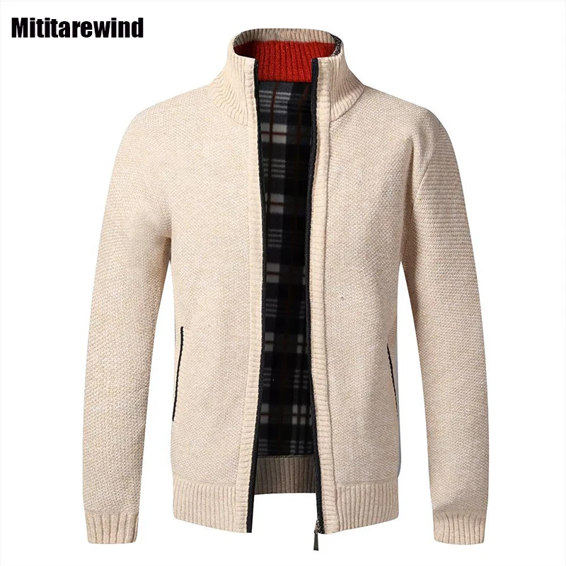 

Winter Business Cardigan for Men Casual Fleece Thick Slim Sweater Zipper Half Turtleneck Knitted Sweater Middle-aged Man Clothes