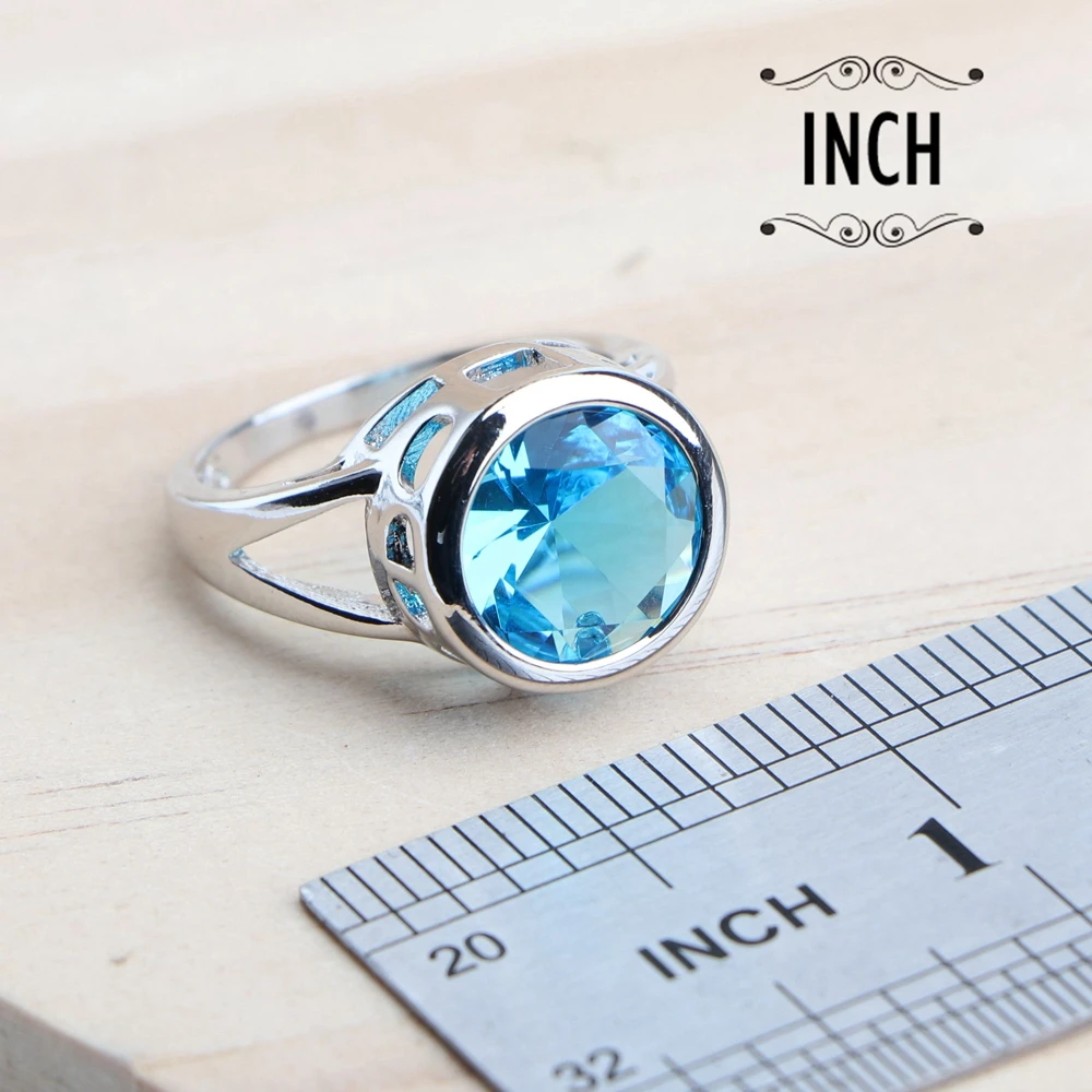 Bridal Women Blue Zircon Jewelry Sets Silver 925 Women Wedding Jewelry Charms Rings Bracelets Earrings Set Pendant Necklace