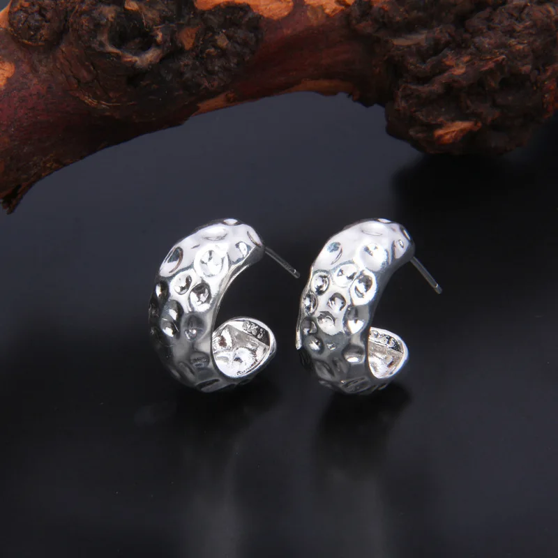 

MeiBaPJ Real S925 Sterling Silver Retro Rock C-shaped Texture Earrings Design Cool Fine Fashion Party Jewelry Free Shipping