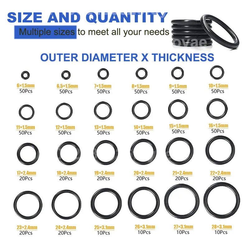 200-1200pcs O Ring Set Rubber Washer Silicone Rings Kit High Pressure  Sealing Gasket Oil Resistant Oring Faucet Plumbing Tool 오링