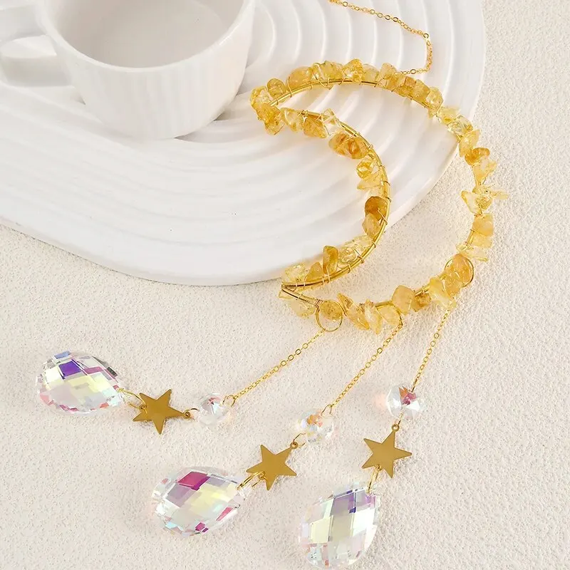 Crystal Pendant Natural Crystal Pendant Moon Chime Crystal Pendant Chime Wedding Party Decorations