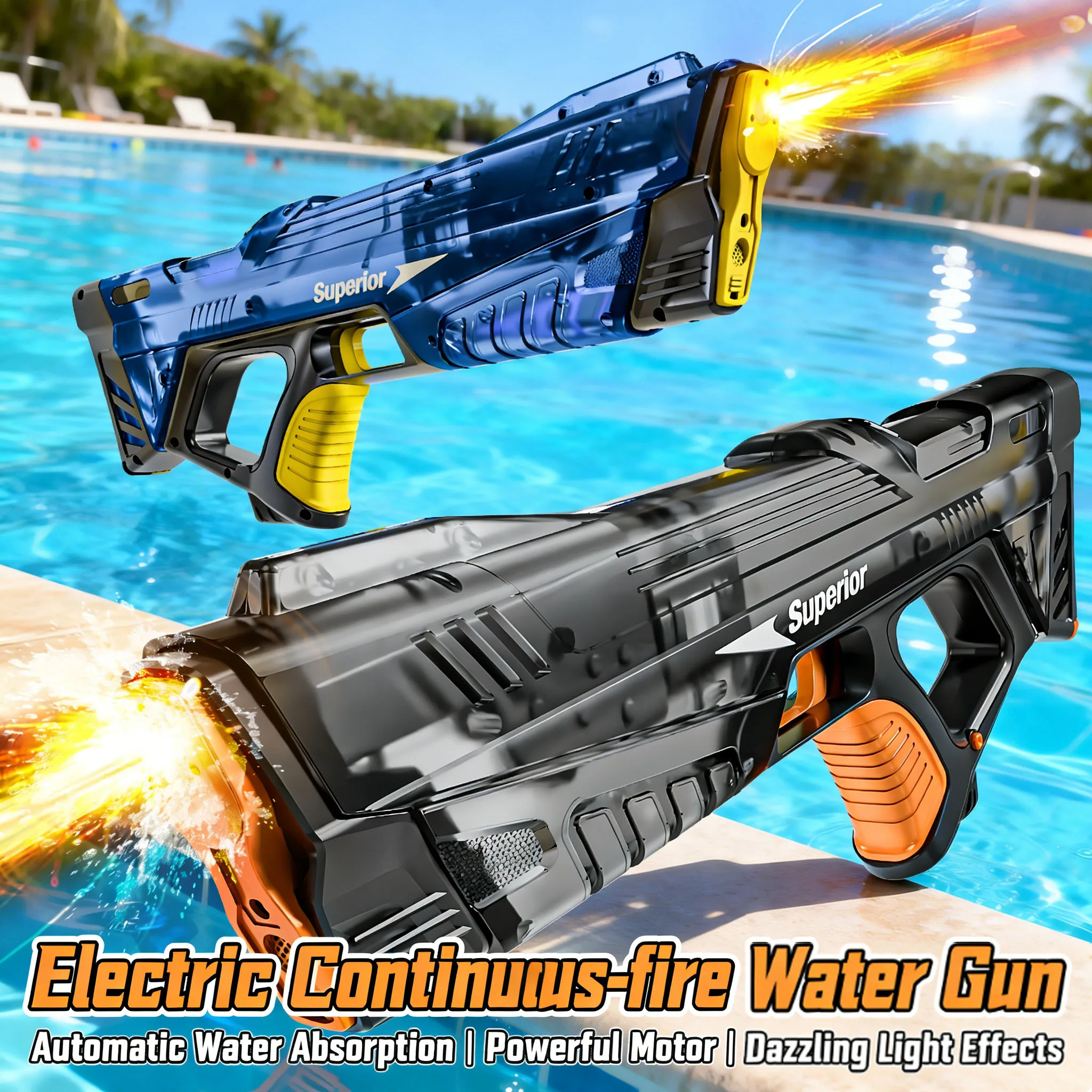 새로운 전동 물총 어린이용 도매 자동 물 흡수 배터리 디스플레이 대용량 남자아이 물놀이 장난감 물총