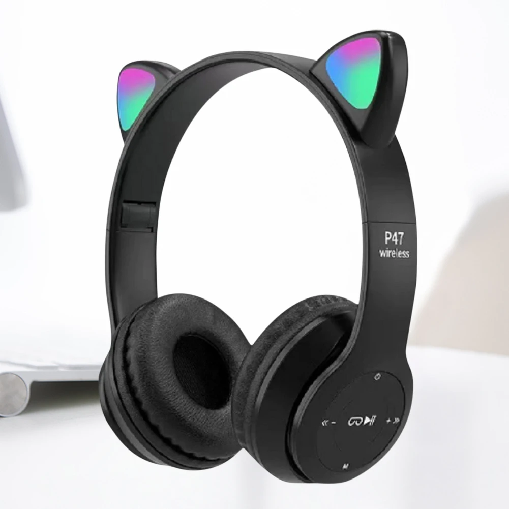 Flash Light Cute Cat Ears Wireless Headphone with Mic RGB LED Kid Girl Stereo Music Helmet Phone Bluetooth Headset PC Gamer Gift