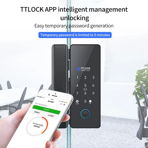 TTLOCK 앱 지문 잠금 블루투스 스마트 유리 도어락, 생체 인식 전자 제어 도어, 13.56M RFID 원격 잠금 해제, 드릴 없음 2