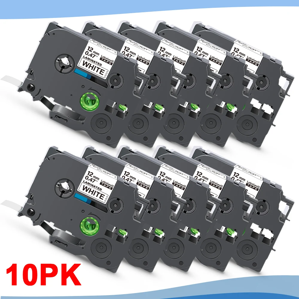 

10PK 231 Labels Compatible for Brother 231 Black on White Laminated label Tape for Brother P-Touch Label Maker PTH110 Printer