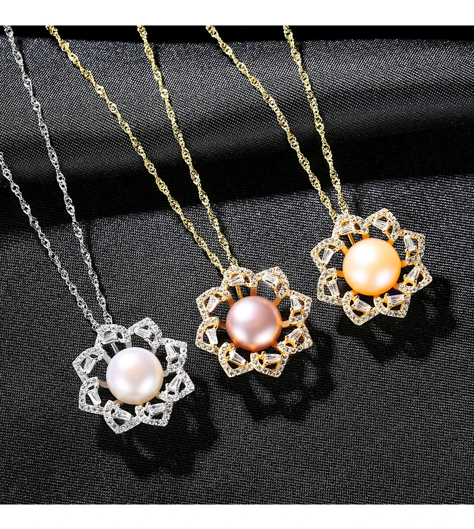 Collana con ciondolo a forma di fiore in argento sterling per donna 2023, elegante per matrimonio, perla naturale fine_voghion.com
