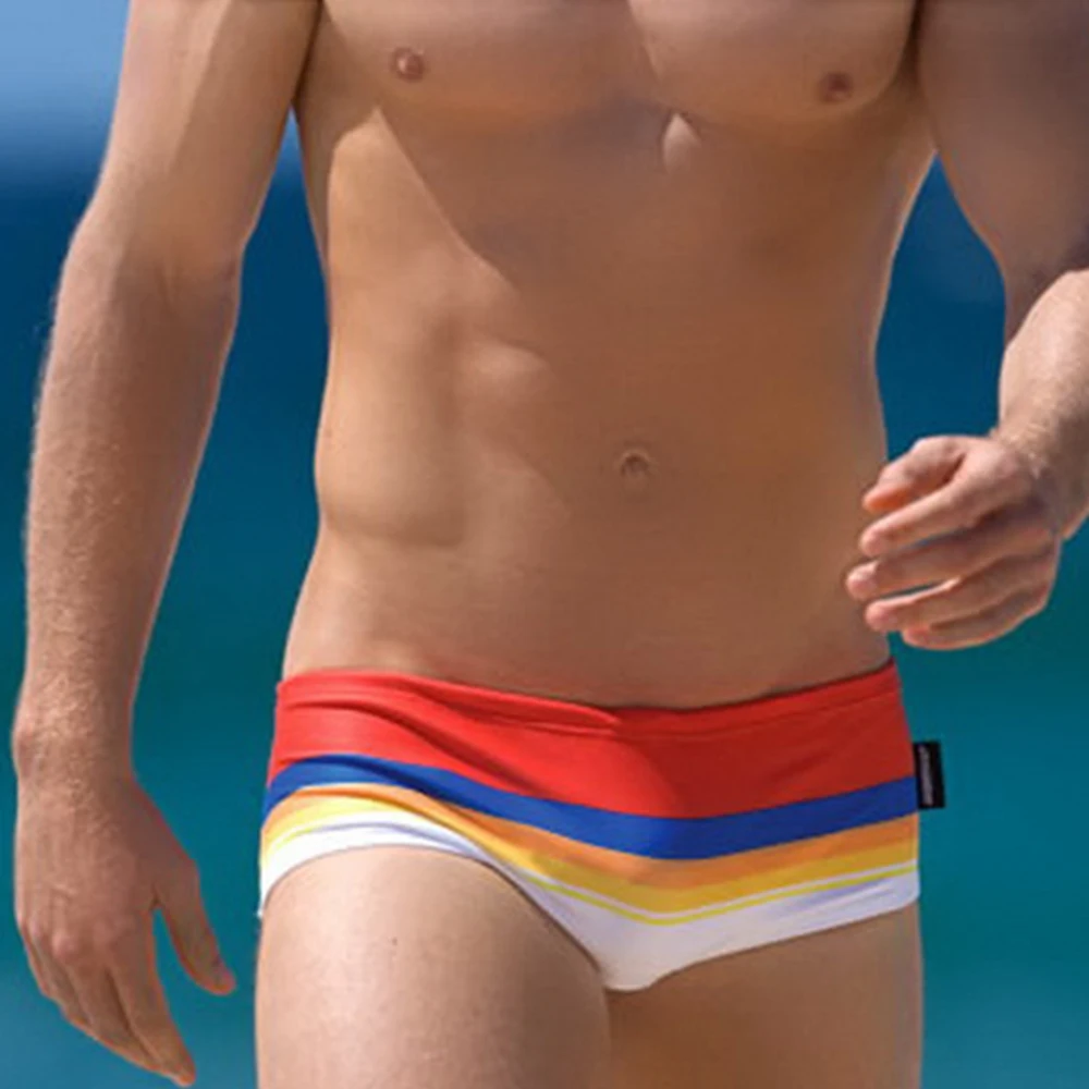 Fashion Rainbow Triangle Swimming Trunks European And American Men's Stripes Beach Surfing Outfit Summer Hot Spring Pants Bikini
