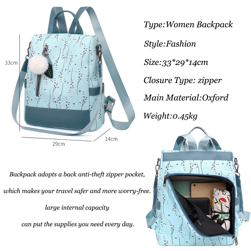 Fashion Flower Print Women Backpack Female Anti-theft Backpacks Casual Ladies School Bag High Quality Large Capacity Backpack