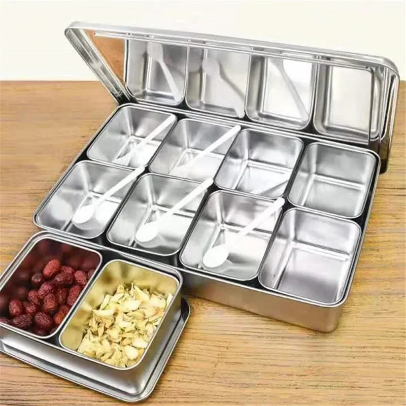 Japan Style Kitchen food Storage container Compartments Stainless Steel Seasoning box Containers with Lid Rectangle chef tools storage box kitchen storage box food storage container seasoning jar food storage box seasoning storage container