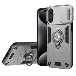 Rugged Armor Shockproof Phone Case with Sliding Window and Metal Ring Holder - A07 4G (Gray)