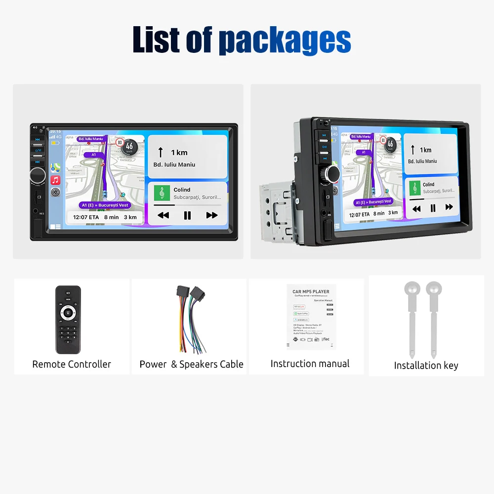 ESSGOO 1 DIN 7 Zoll Universal Autoradio Carplay Android Auto FM Bluetooth TF USB AUX Mirror Link HD-Touchscreen SWC EQ Fernbedienung – Detail 13