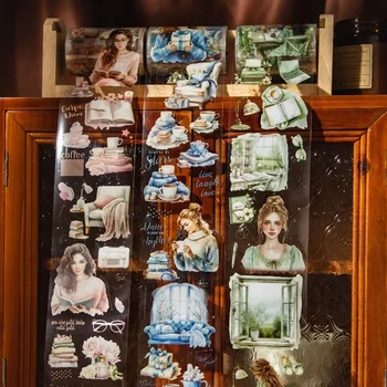 커피 독서 시간 문자 루프 스티커 패키지 접착제, 일기 스크랩북 쓰기, 1 롤, 2M 테이프, 60mm * 2M