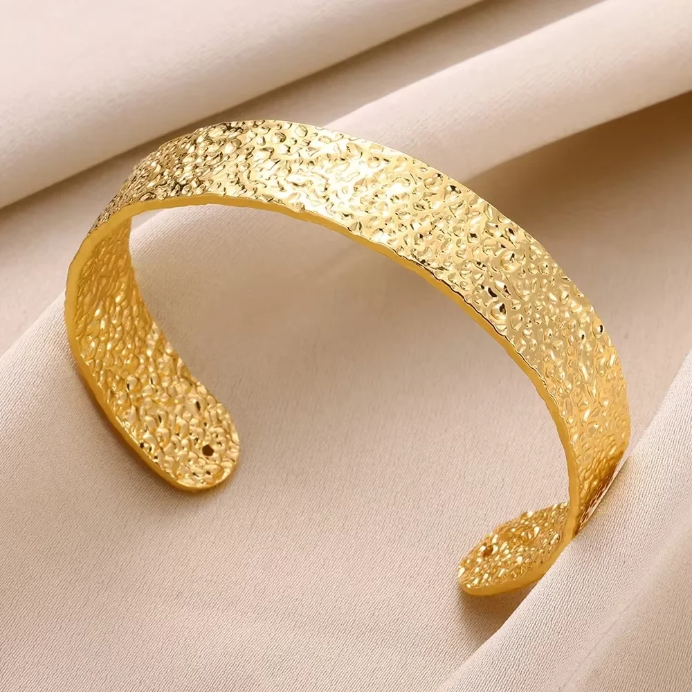 Gold Color Geometric Aesthetic Flower Leaf Bangle - Stainless Steel Bracelet