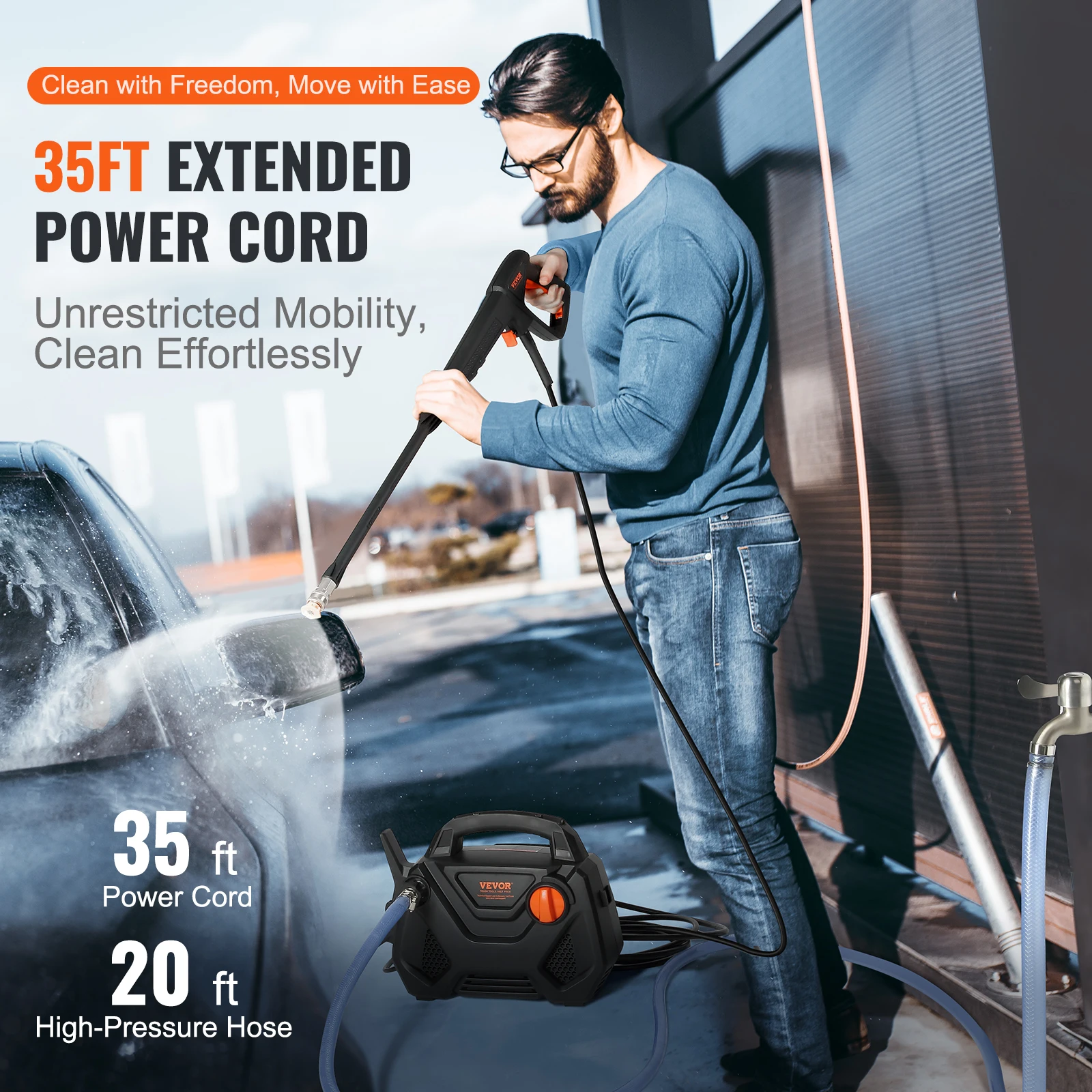VEVOR Electric Pressure Washer 2150PSI 1.85-GPM Foam Cannon High-Pressure Portable Cleans Cars/Fences/Patios/Furniture/Floor/ 6