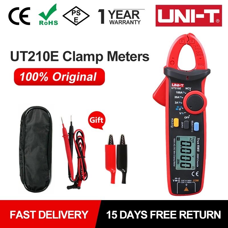 UNI-T UT210E Mini Digital AC DC Current Clamp Meter Voltmeter Clamp Multimeter True RMS NCV Electrical Tester Frequency Meter