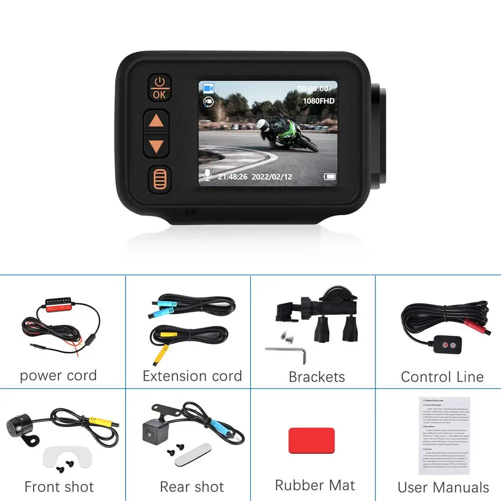 

2-inch Motorcycle Driving Recorder IP65 Waterproof 1080P/720P Front Rear Dual Camera Dash Cam G-Sensor Loop Recording