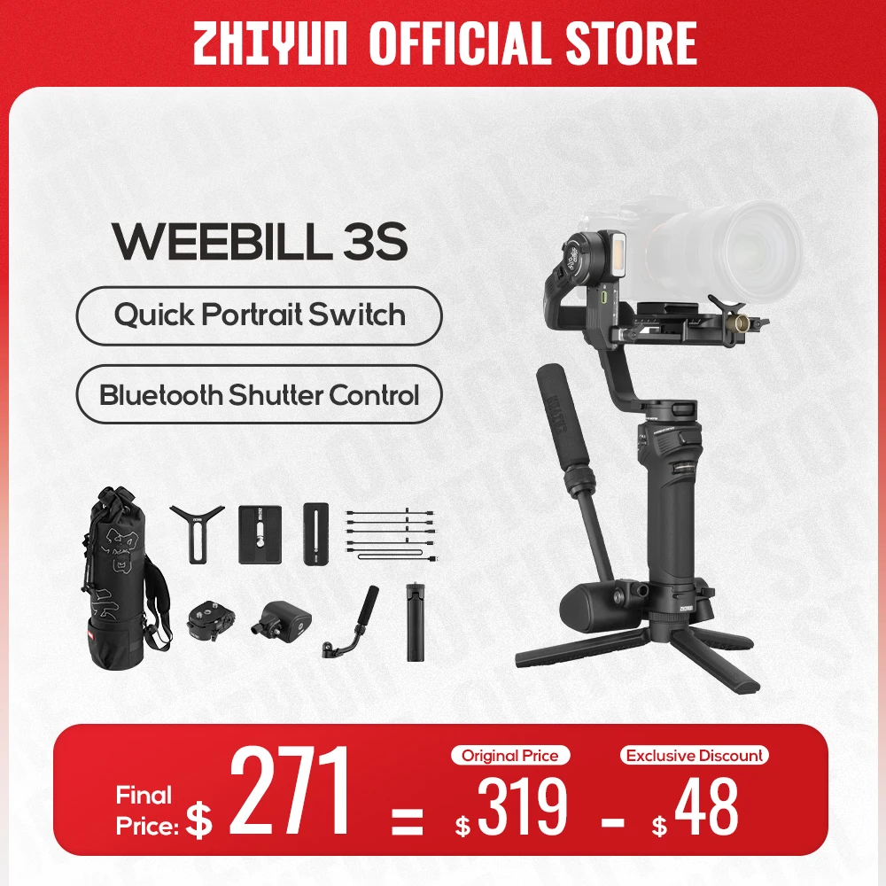 Фото ZHIYUN Weebill 3S Официальный  Камера Gimbal Стабилизатор 3-осевой ручной для DSLR беззеркальных камер для Sony Canon Panasonic Nikon №1