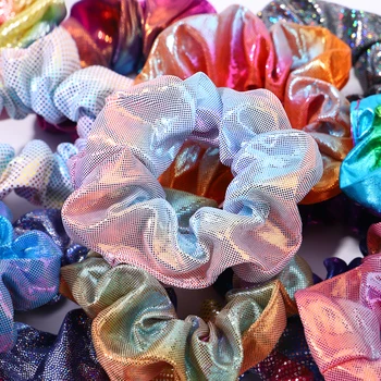 1 pz Elastici sfumati Fasce per capelli Scrunchies Elastici per capelli per le donne Ragazze Glitter Laser Arcobaleno Porta coda di cavallo Accessori per capelli