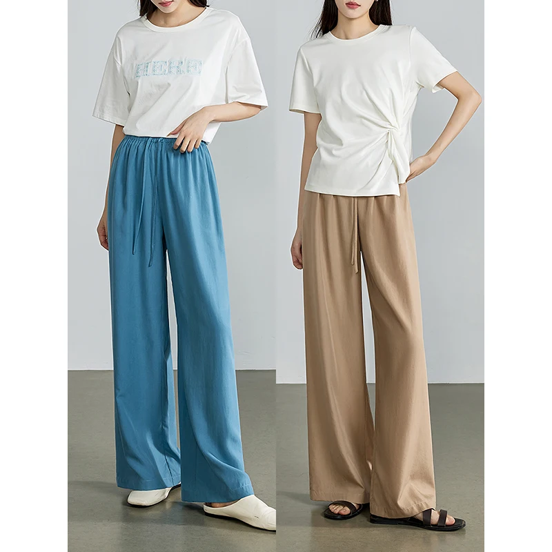 Women Pants Women Casual Pants Autumn Elastic Waist Wide Leg Straight Pants