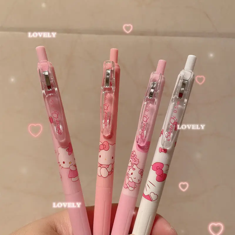 4Psc Set Sanrio Hello Kitty Gel Pens Girls Stationery Press Pen Kawaii Pink  Student Dedicated Pen School Supplies Children Gift