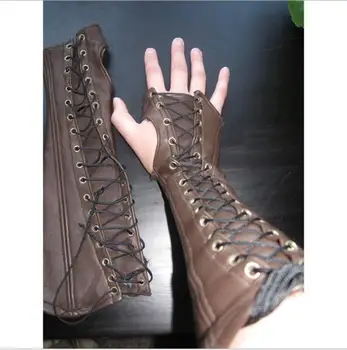 Medieval Armor Gloves Wide Cuffs Bracers Men Steampunk Warrior Gauntlet Renaissance Knights Templar Leather Lace-up Wristband