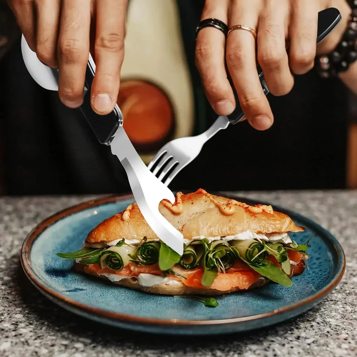 Foldable Tableware Set Camping Fork Spoon Knife 4 In 1 Foldable Tableware Set Stainless Steel Tablespoon Portable Spoon Set Bottle Opener For Outdoor