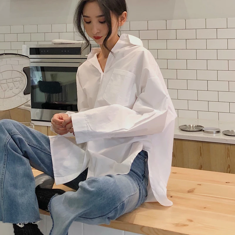 Women White Shirt 2024 Spring Autumn Vintage Ladies Tops Long Sleeve Casual Turn-down Collar Women's Loose Blouses 11456