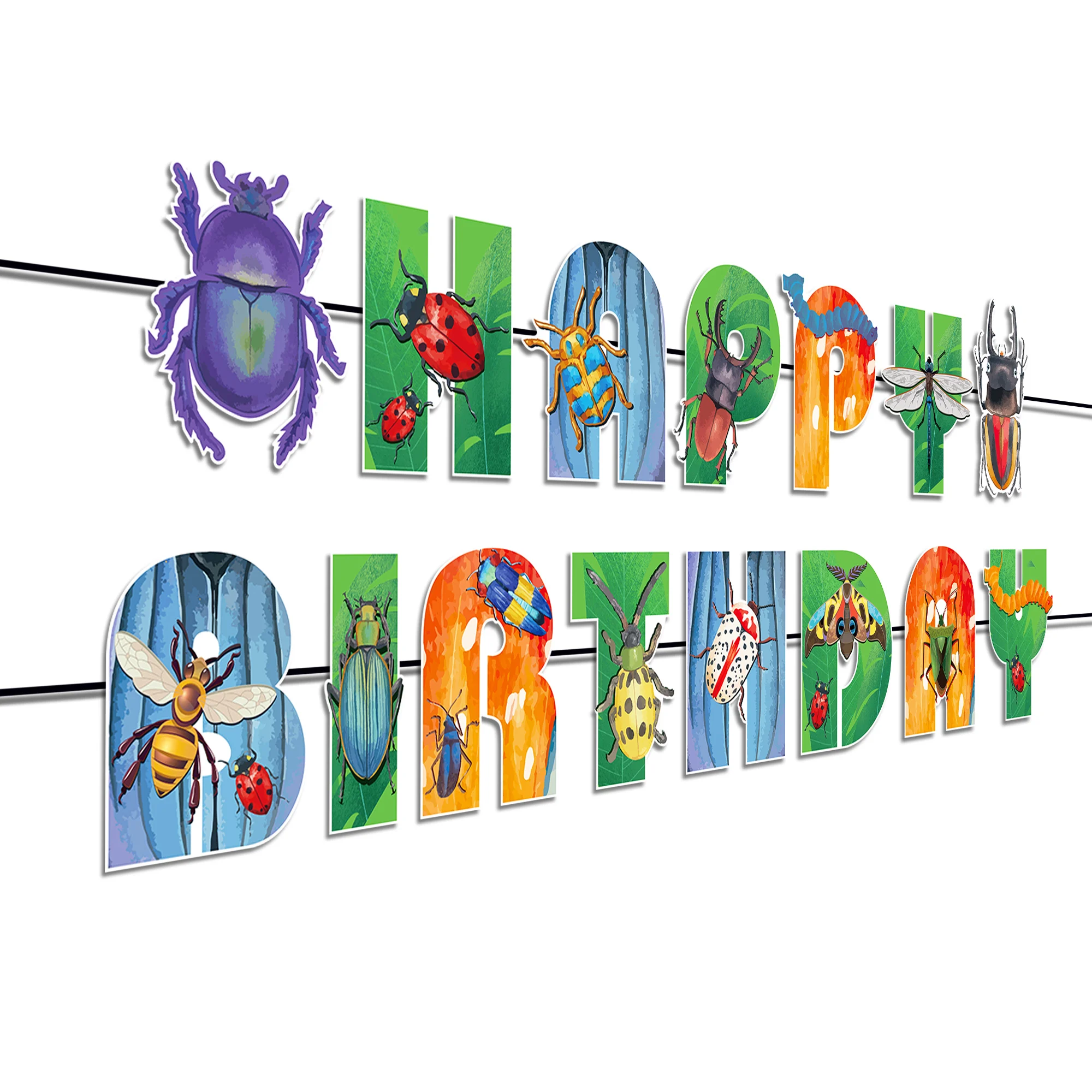 Spring Insect Dragonfly Cartoon Animals Happy Birthday Banner Wall Hanging Buntings Baby Shower Kids Birthday Party Decoration Party Decorations Birthday Banner Birthday Streamers