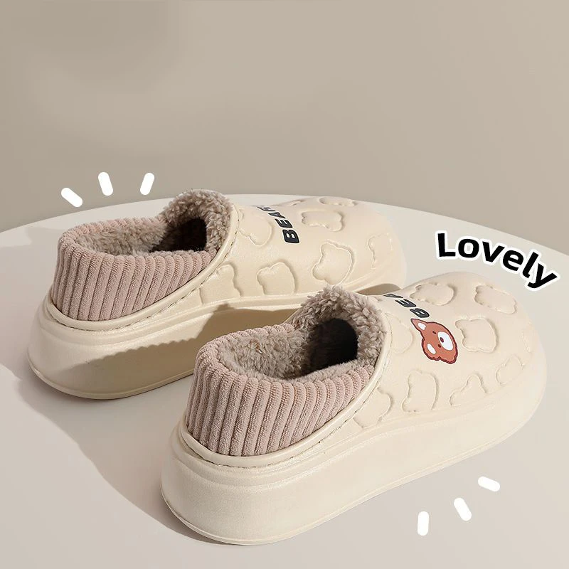 Waterproof Cotton Slippers for Women Men Winter Outdoor Indoor Home Plush Warm Thick Sole Anti slip Cotton Shoes for Couple